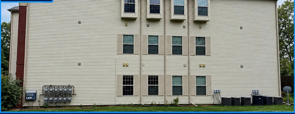 Apartment building after exterior washing
